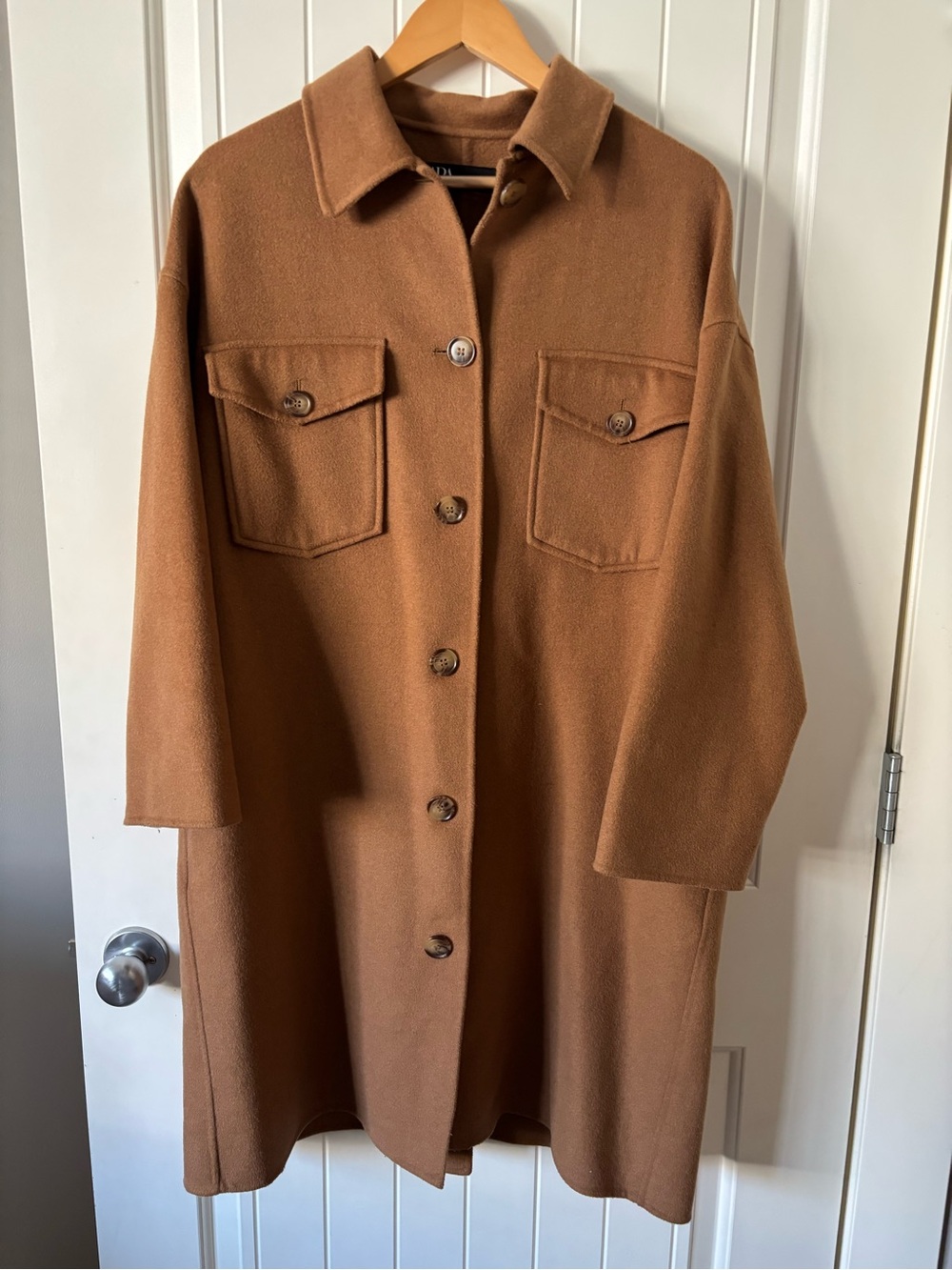 Zara Camel Wool Blend Oversized Shacket Coat | Size Small | Utility Overshirt
